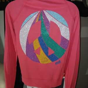 Y2K Vintage PINK Victoria's Secret Multicolor Studded Peace Sign Hoodie